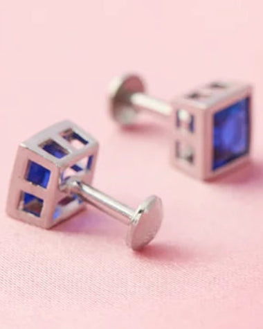 Sapphire Square Studs in 92.5 Silver