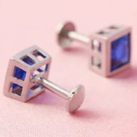 Sapphire Square Studs in 92.5 Silver