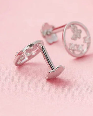 Butterfly Halo Studs in 92.5 Silver