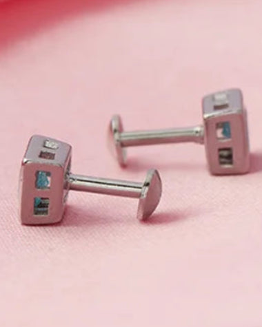 Mint Square Studs in 92.5 Silver