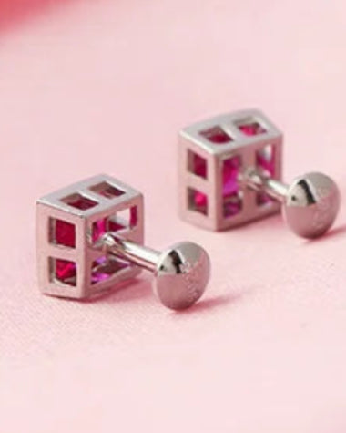 Ruby Square Studs in 92.5 Silver