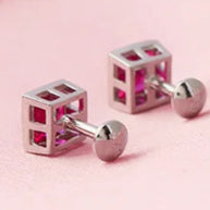 Ruby Square Studs in 92.5 Silver