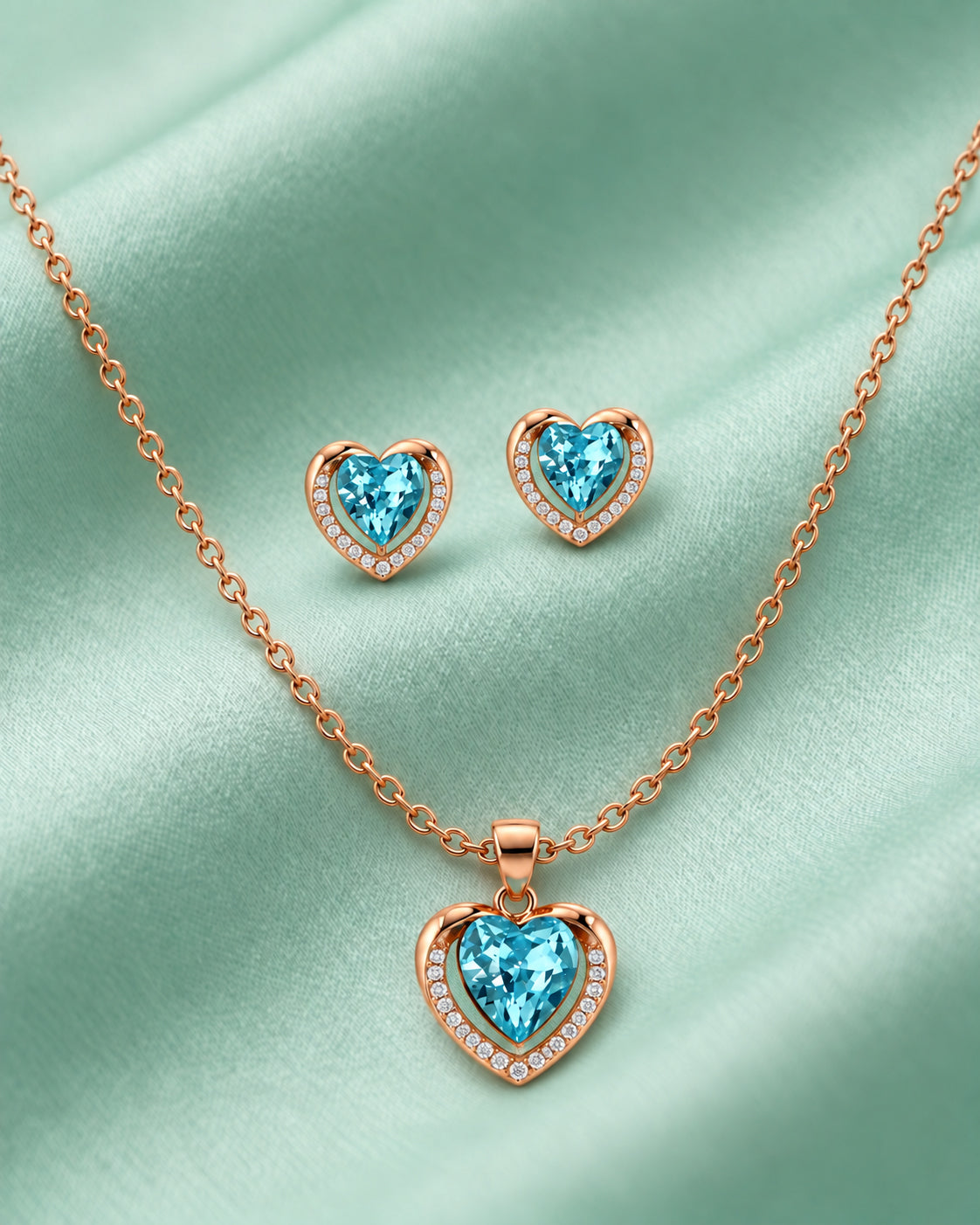 Blue Heart Radiance Pendant Set in 92.5 Silver
