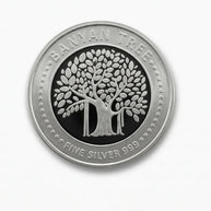 Silver coin with Banyan Tree logo on a white background