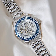 Blue Tachymeter Watch in 92.5 Silver front view - Silsila by Dvaar