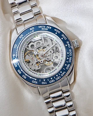 Blue Tachymeter Watch in 92.5 Silver side view - Silsila by Dvaar