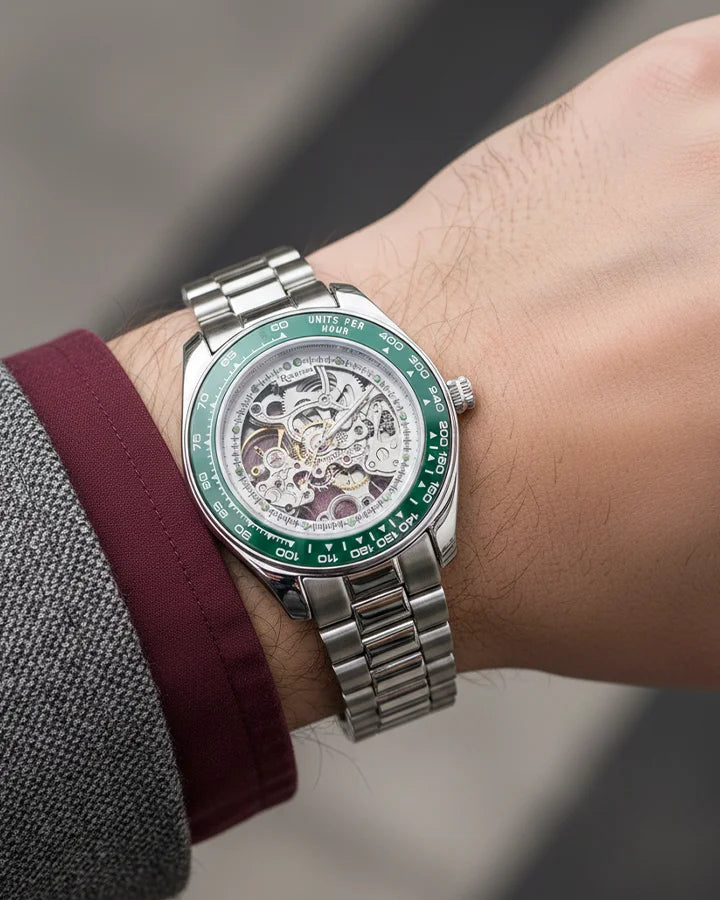 Green Tachymeter Watch in 92.5 Silver