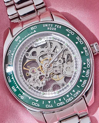 Green Tachymeter Watch in 92.5 Silver