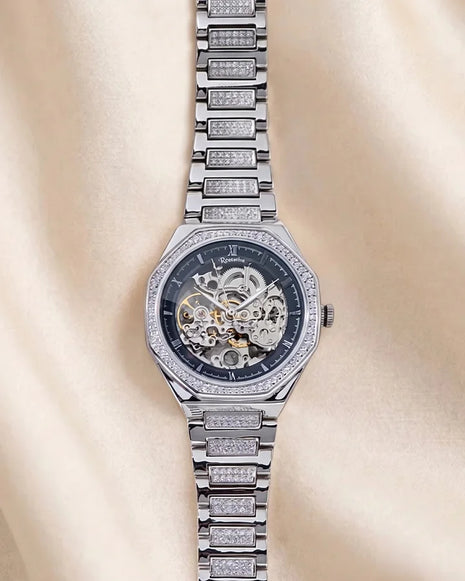 Black Stone Watch in 92.5 Silver
