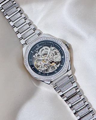 Black Stone Watch in 92.5 Silver front view - Silsila by Dvaar