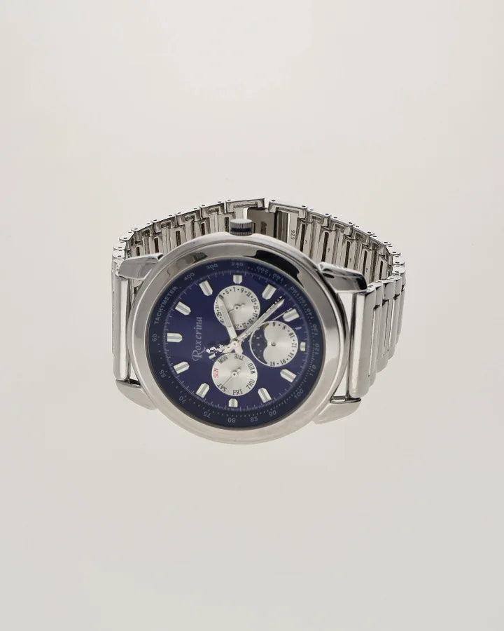 Blue Chrono Watch in 92.5 Silver