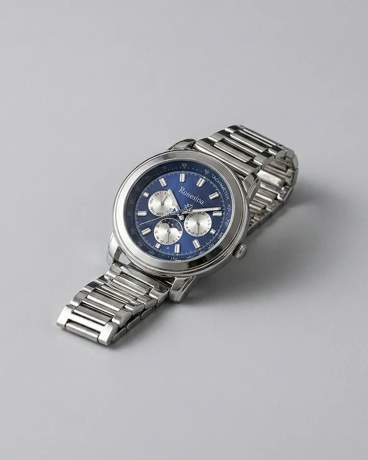 Blue Chrono Watch in 92.5 Silver