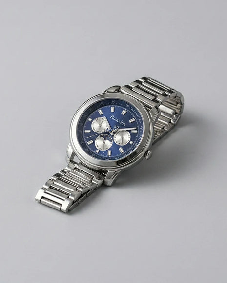 Blue Chrono Watch in 92.5 Silver