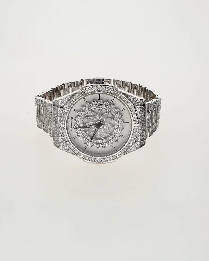 White Floral Watch in 92.5 Silver