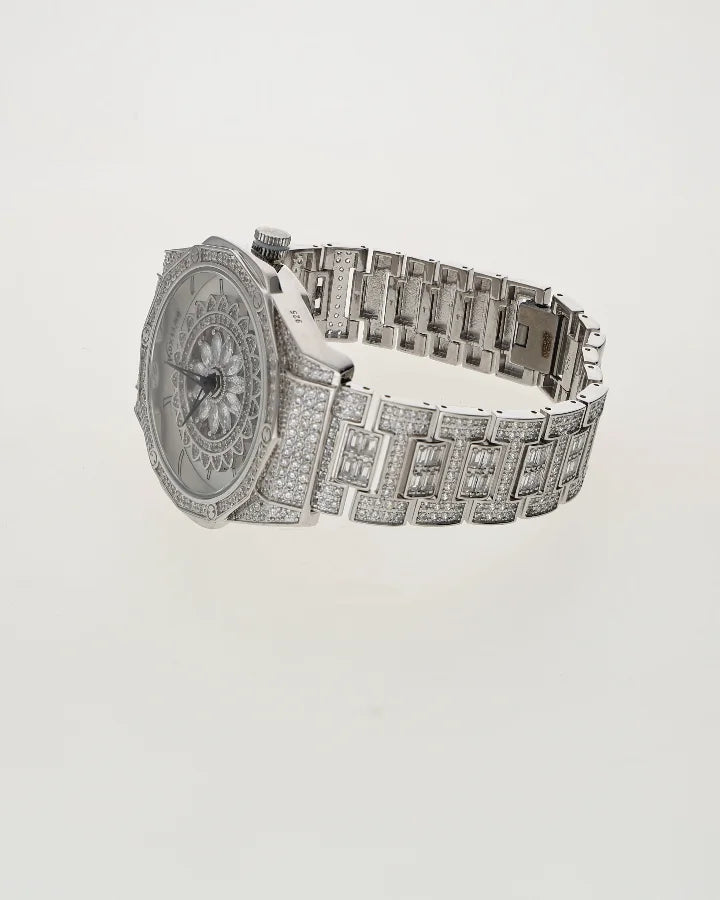 White Floral Watch in 92.5 Silver