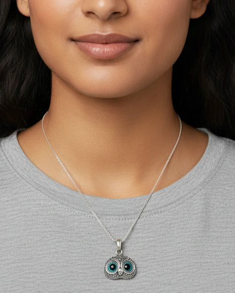 Owl Pendant in 92.5 Silver