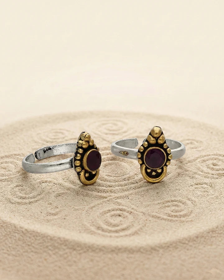 Padmaraga Toe Rings in 92.5 Silver - Silsila by Dvaar