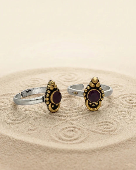 Padmaraga Toe Rings in 92.5 Silver - Silsila by Dvaar