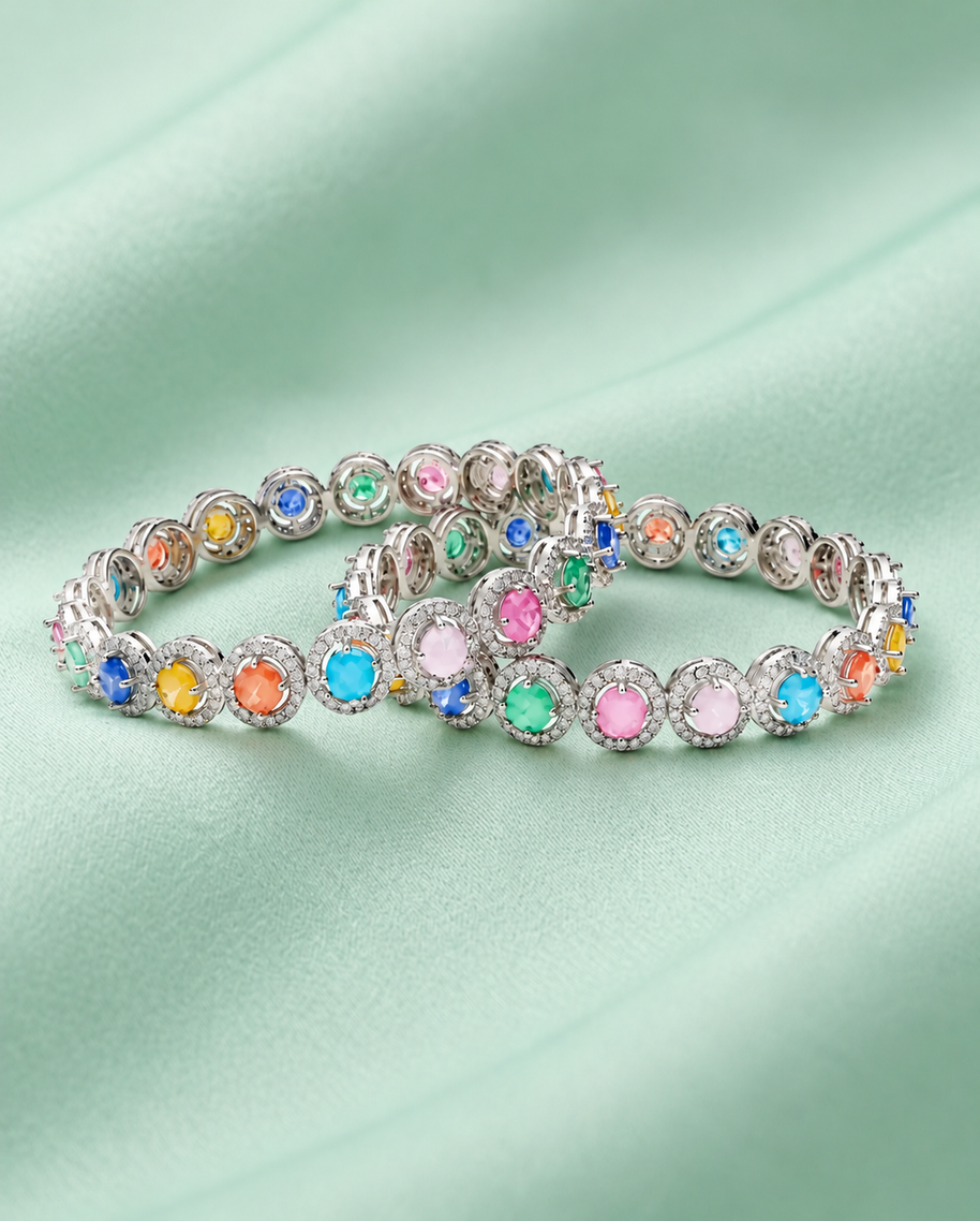 Rainbow Radiance Rhodium Bangles in 92.5 Silver