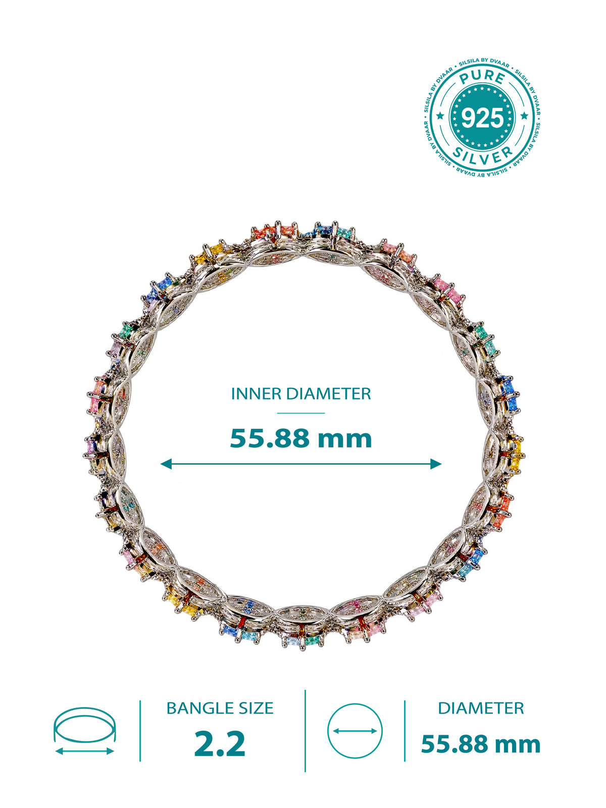 Rainbow Radiance Rhodium Bangles in 92.5 Silver