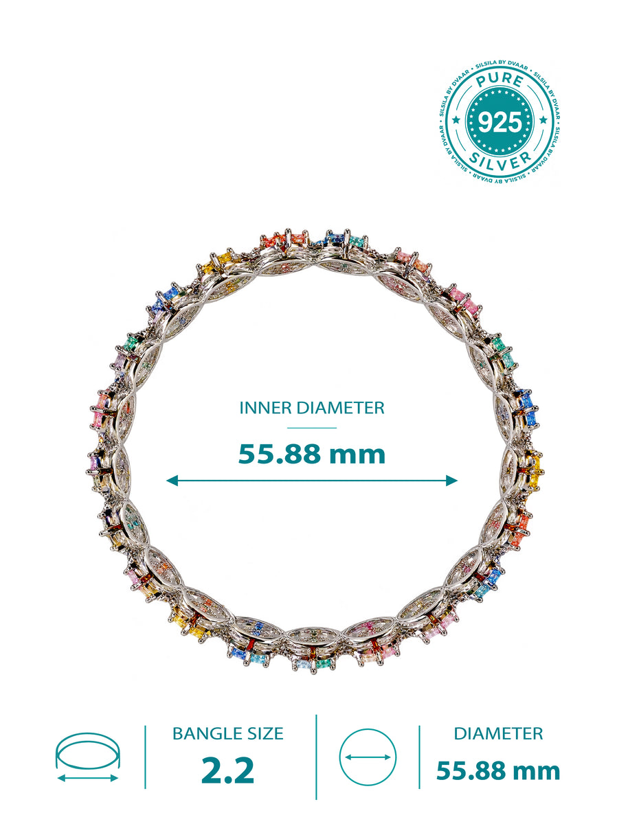 Rainbow Radiance Rhodium Bangles in 92.5 Silver