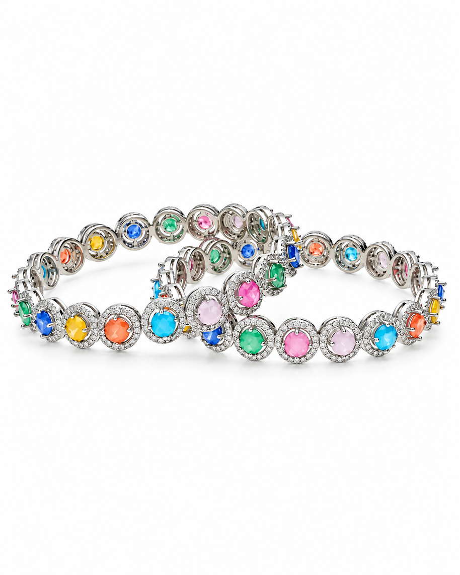 Rainbow Radiance Rhodium Bangles in 92.5 Silver