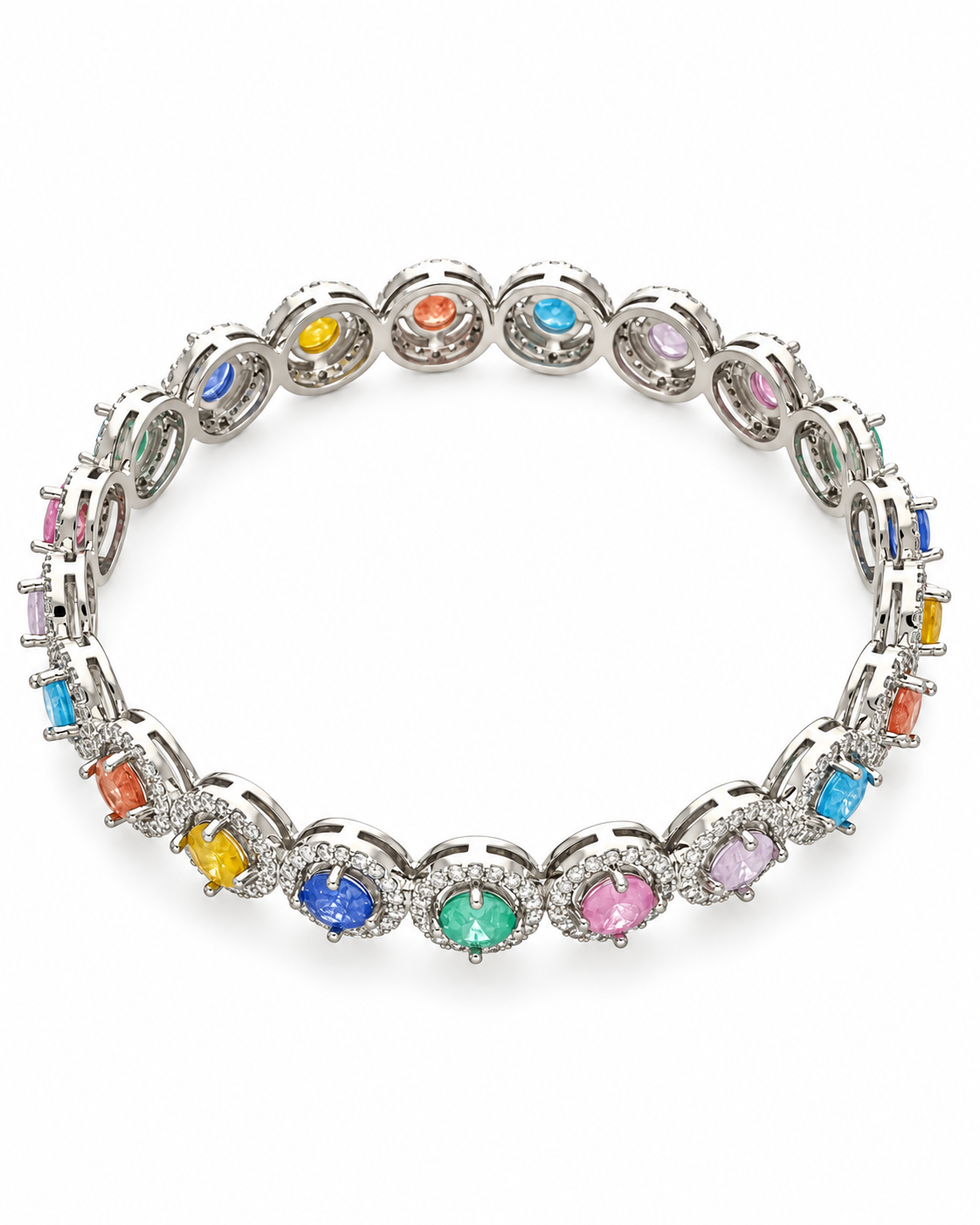 Rainbow Radiance Rhodium Bangles in 92.5 Silver