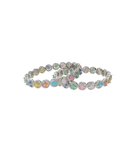 Rainbow Radiance Rhodium Bangles in 92.5 Silver