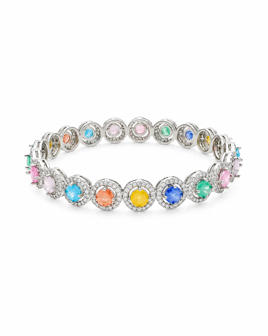 Rainbow Radiance Rhodium Bangles in 92.5 Silver
