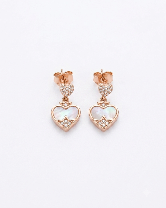 Crown Hearts Drop Earrings in 92.5 Silver