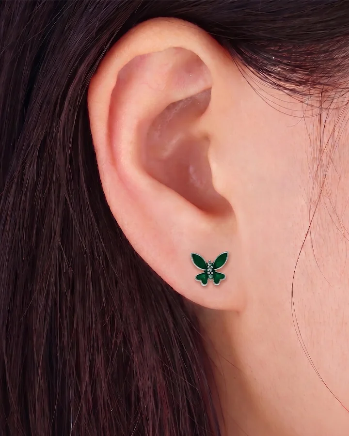 Emerald Butterfly Studs in 92.5 Silver