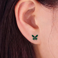 Emerald Butterfly Studs in 92.5 Silver