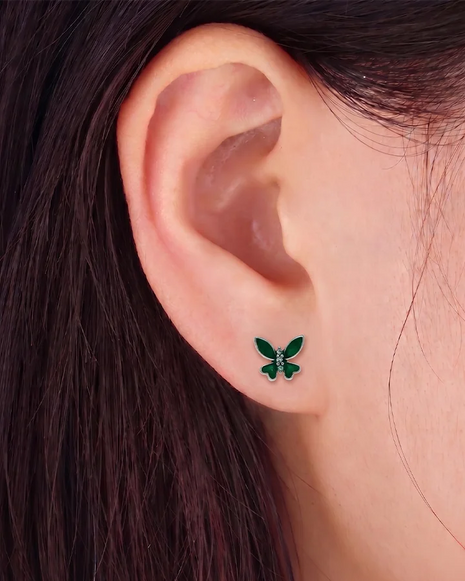 Emerald Butterfly Studs in 92.5 Silver