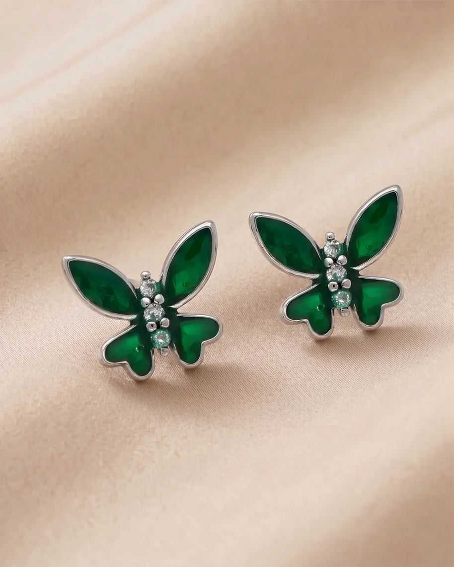 Emerald Butterfly Studs in 92.5 Silver