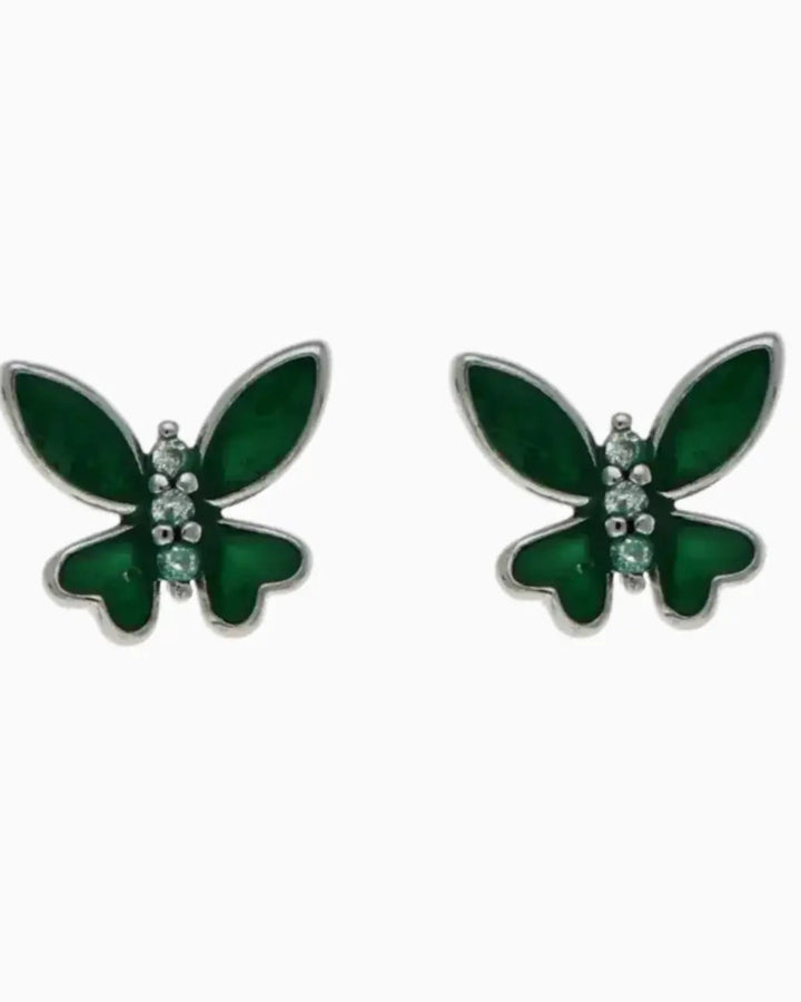 Emerald Butterfly Studs in 92.5 Silver