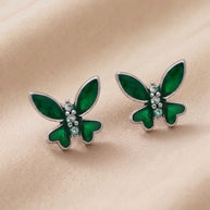 Emerald Butterfly Studs in 92.5 Silver