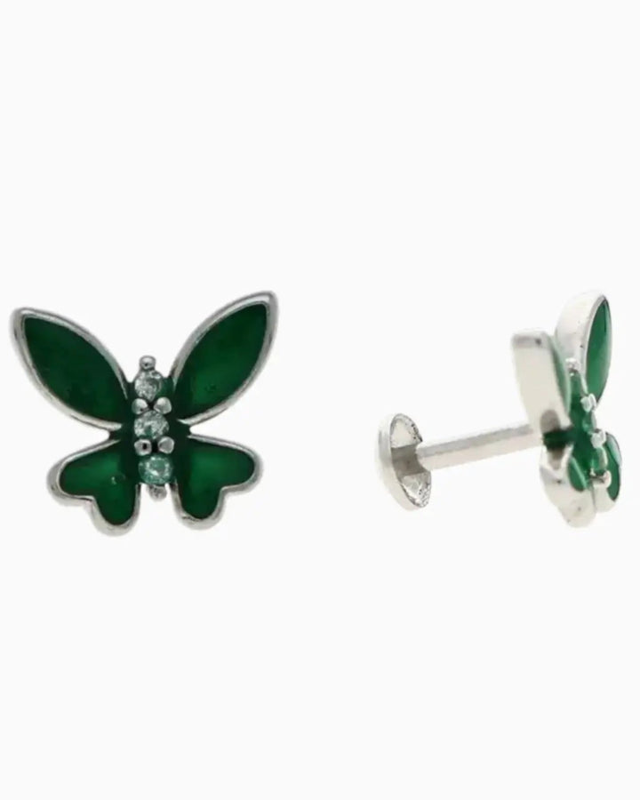 Emerald Butterfly Studs in 92.5 Silver