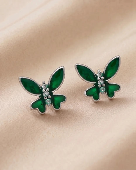 Emerald Butterfly Studs in 92.5 Silver