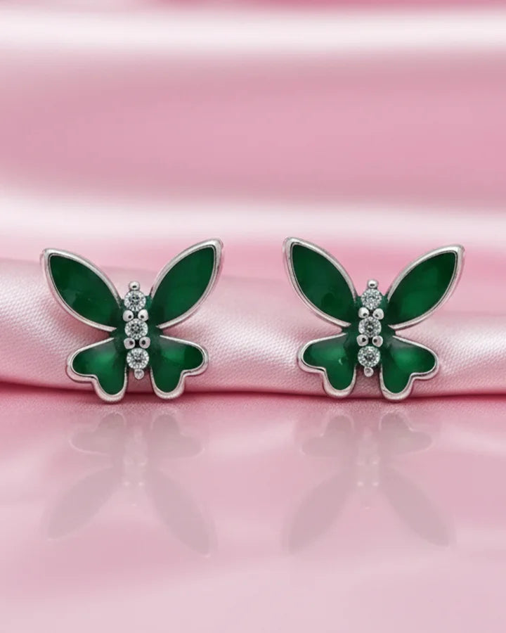 Emerald Butterfly Studs in 92.5 Silver