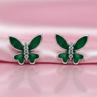Emerald Butterfly Studs in 92.5 Silver