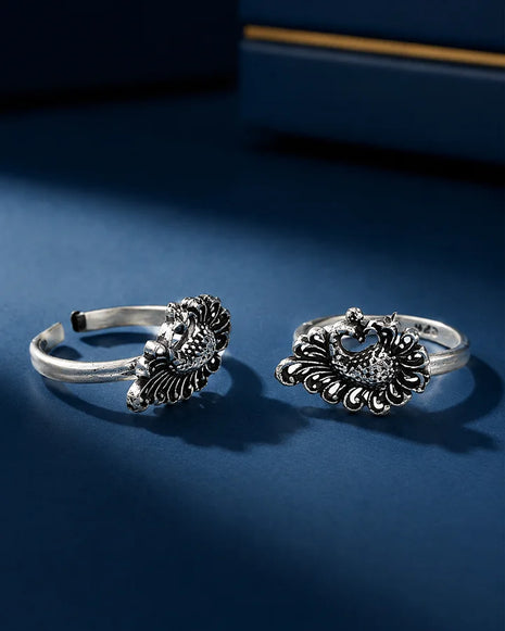 Peacock Toe Rings in 92.5 Silver - Silsila by Dvaar