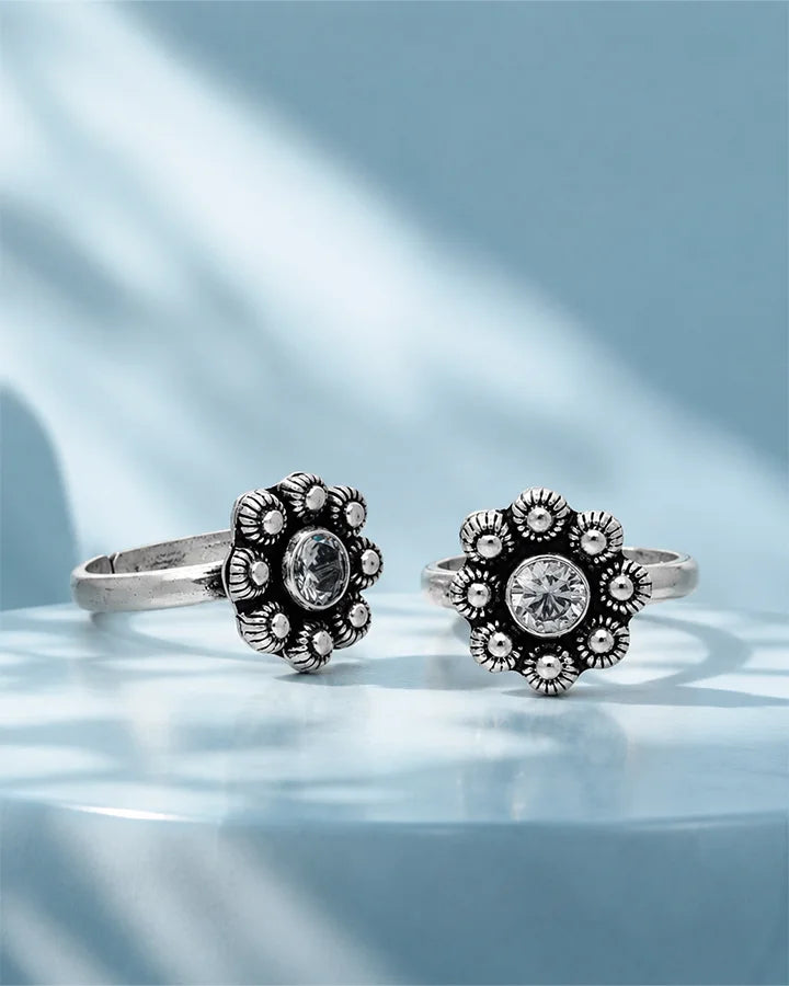 Floral Toe Rings in 92.5 Silver - Silsila by Dvaar