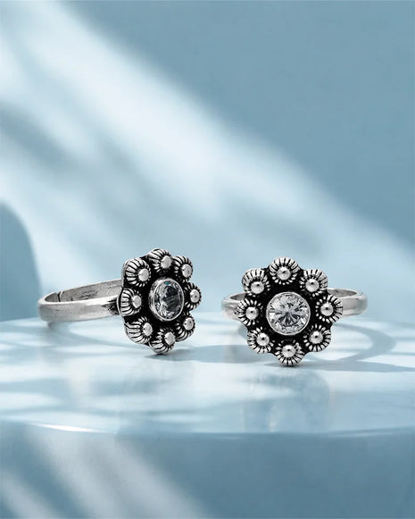 Floral Toe Rings in 92.5 Silver - Silsila by Dvaar