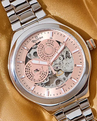 Roxerina Vintage Skeleton Watch in 92.5 Silver front view - Silsila by Dvaar