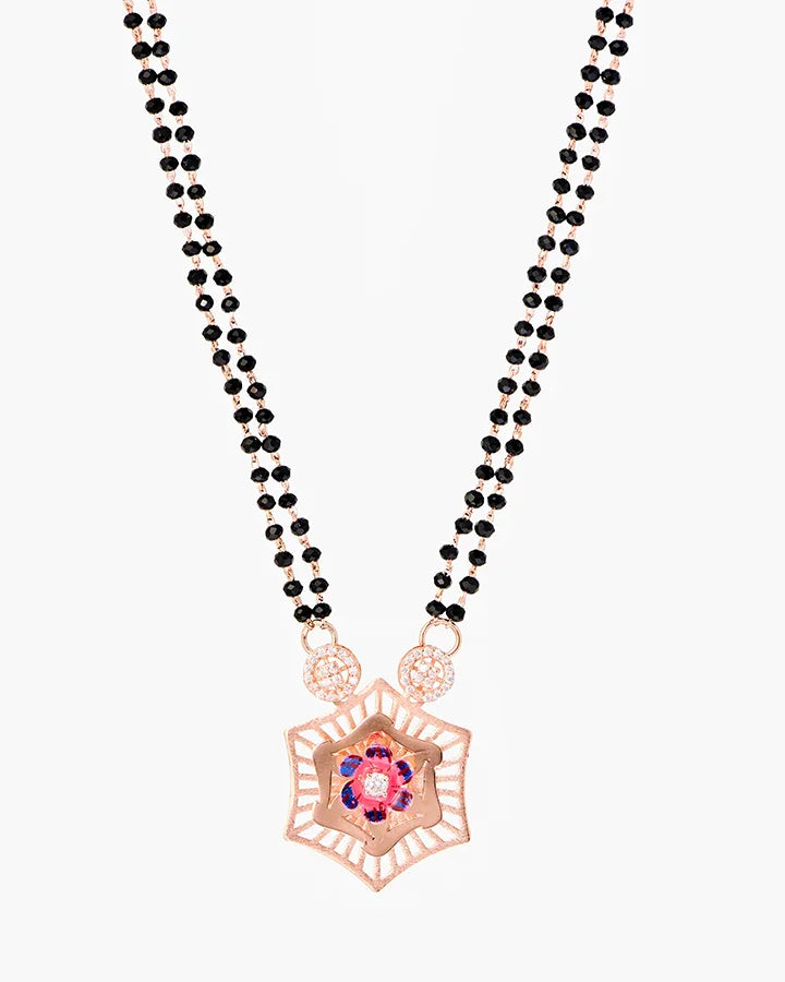 Roselle Mangalsutra in 92.5 Silver front view - Silsila by Dvaar