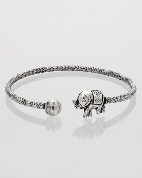 Elephant Grace Kada in 92.5 Silver front view - Silsila by Dvaar