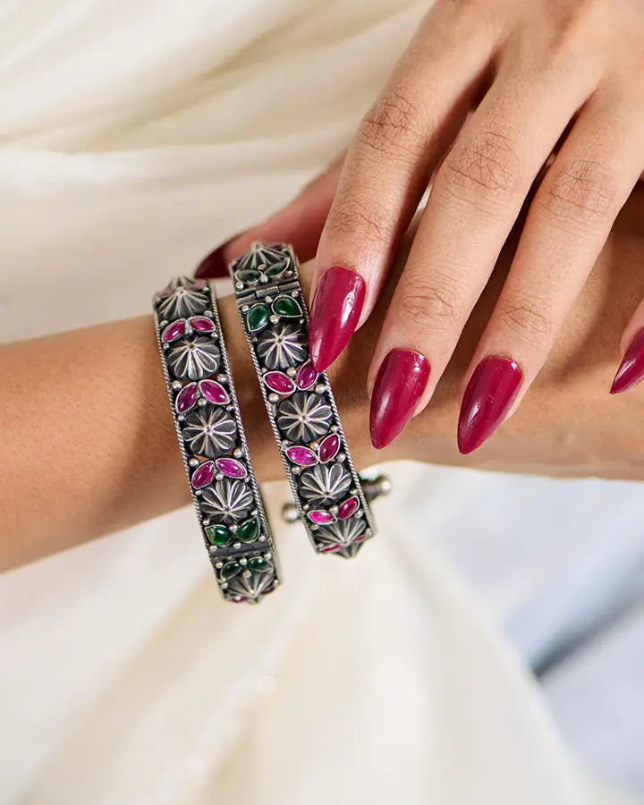 Twilight Ruby Kundan Bangle in 92.5 Silver