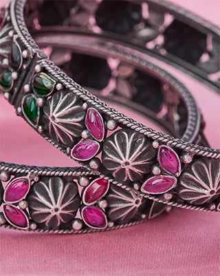 Twilight Ruby Kundan Bangle in 92.5 Silver