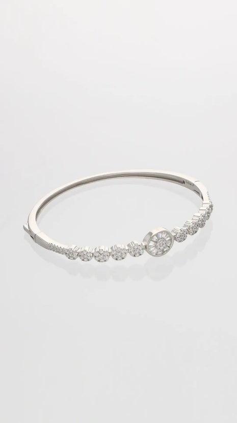 Floral Kada in 92.5 Silver front view - Silsila by Dvaar