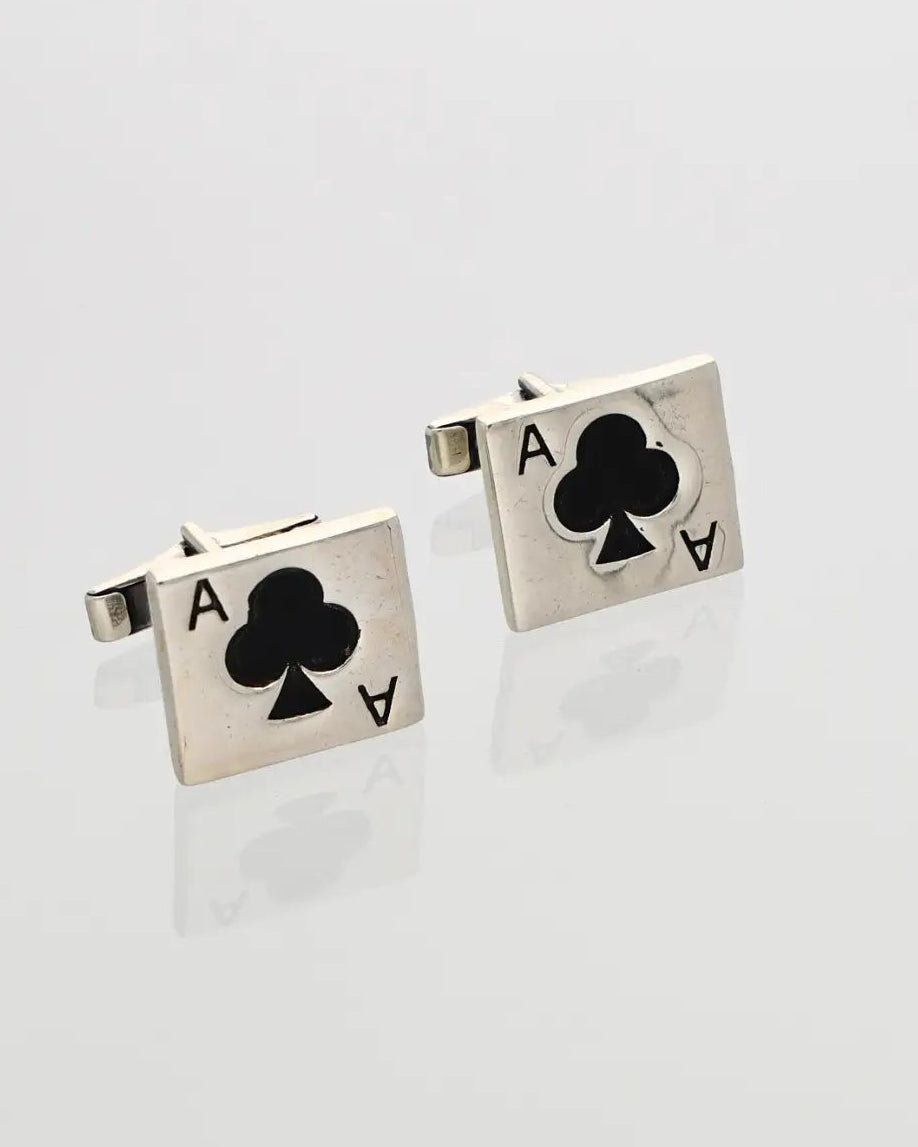Ace Cufflinks in 92.5 Silver front view - Silsila by Dvaar